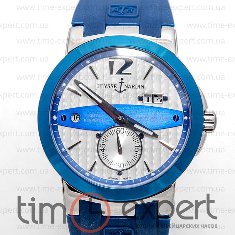 Ulysse Nardin GMT Dual Time Silver Blue Write